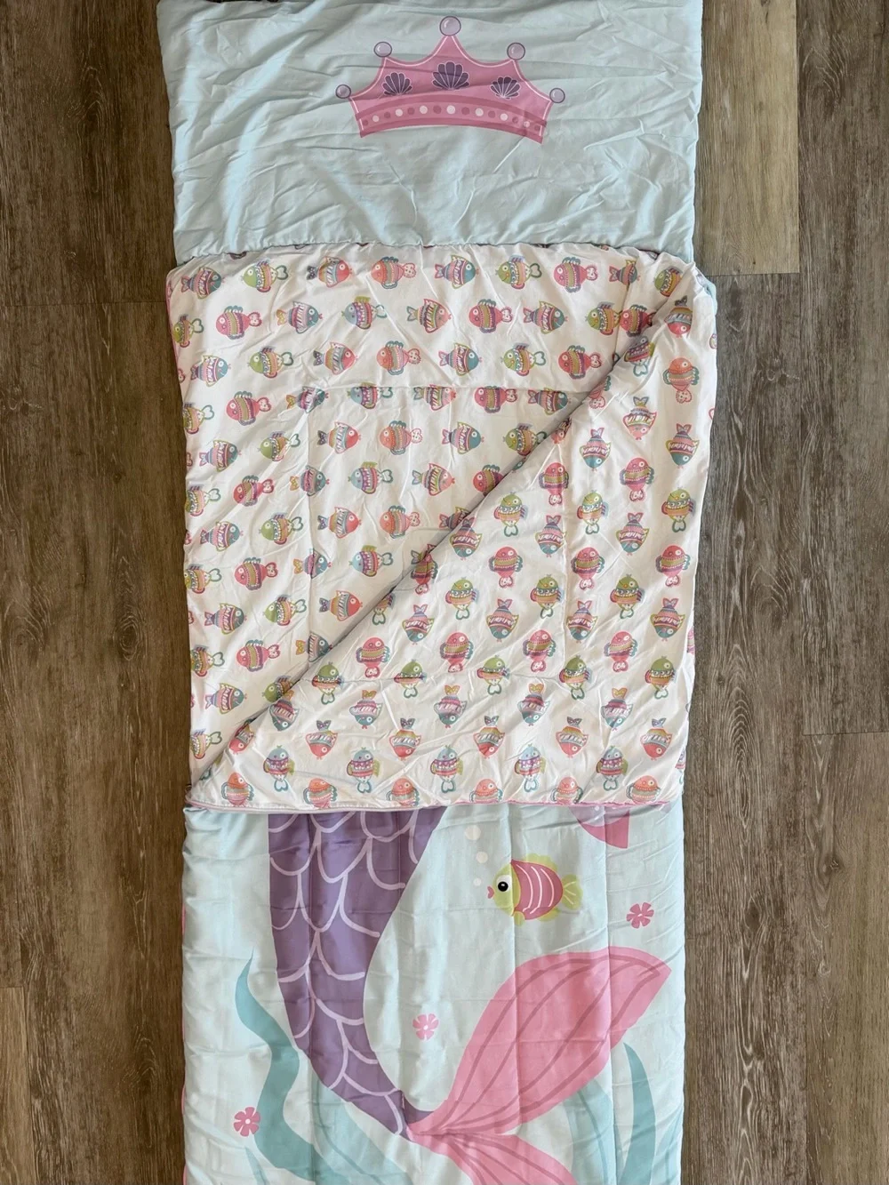 Girls' Pink Mermaid Sleeping Bag with Crown Pillow